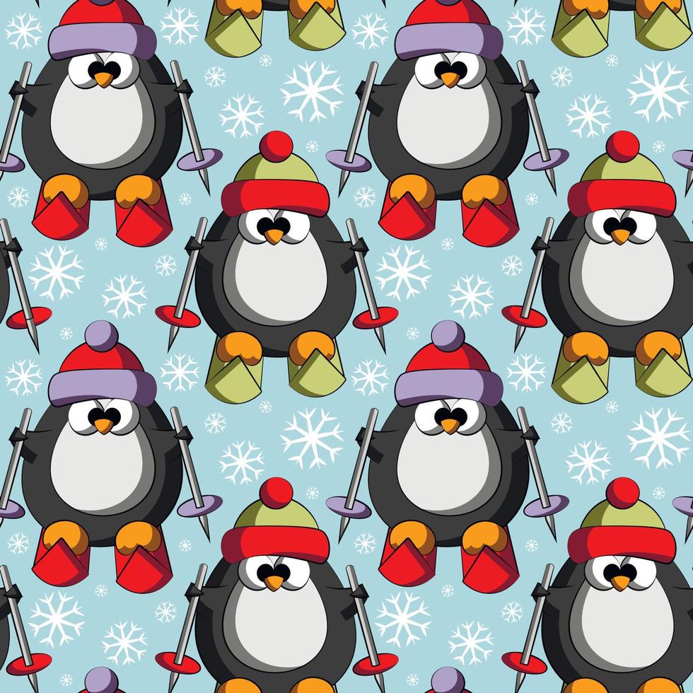 Seamless vector pattern with cute cartoon penguin by ski