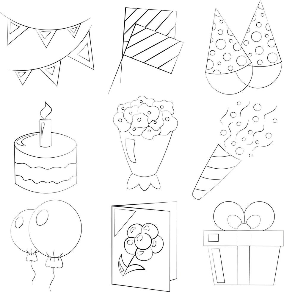 Set on the theme of the Holiday. Draw illustration in black and white vector