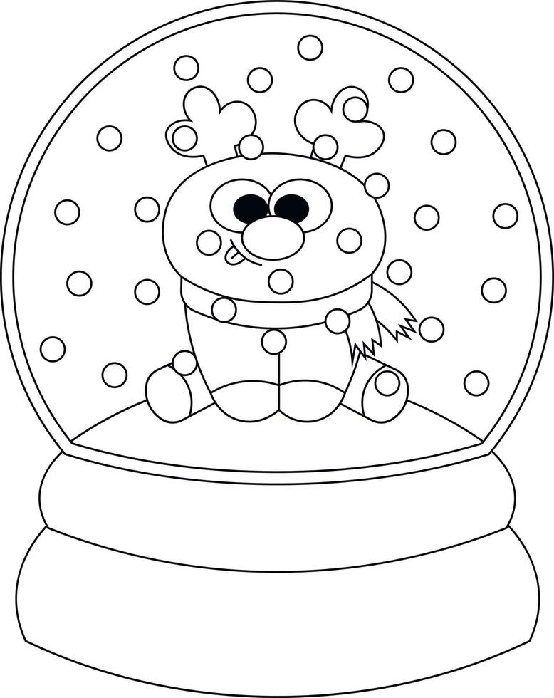 Christmas snowball with Reindeer. Draw illustration in black and white vector