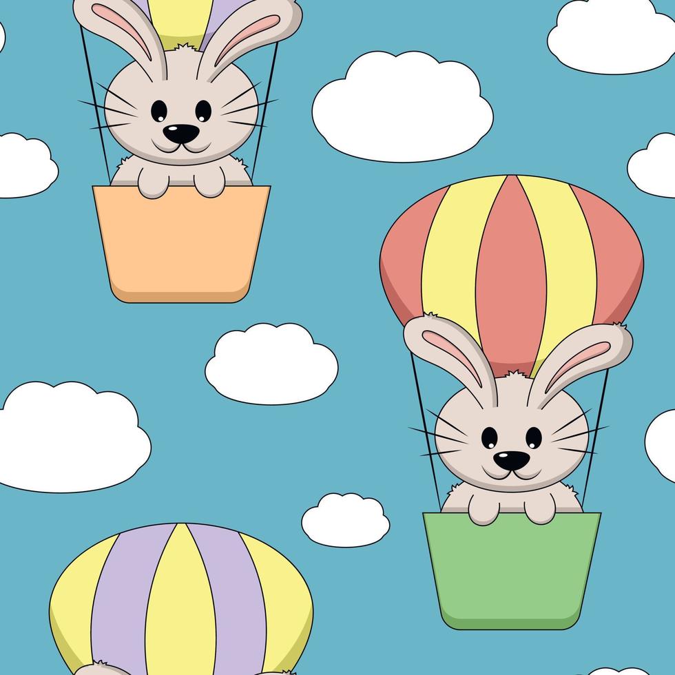 patrón sin fisuras con lindo conejo de dibujos animados en un globo inflable vector