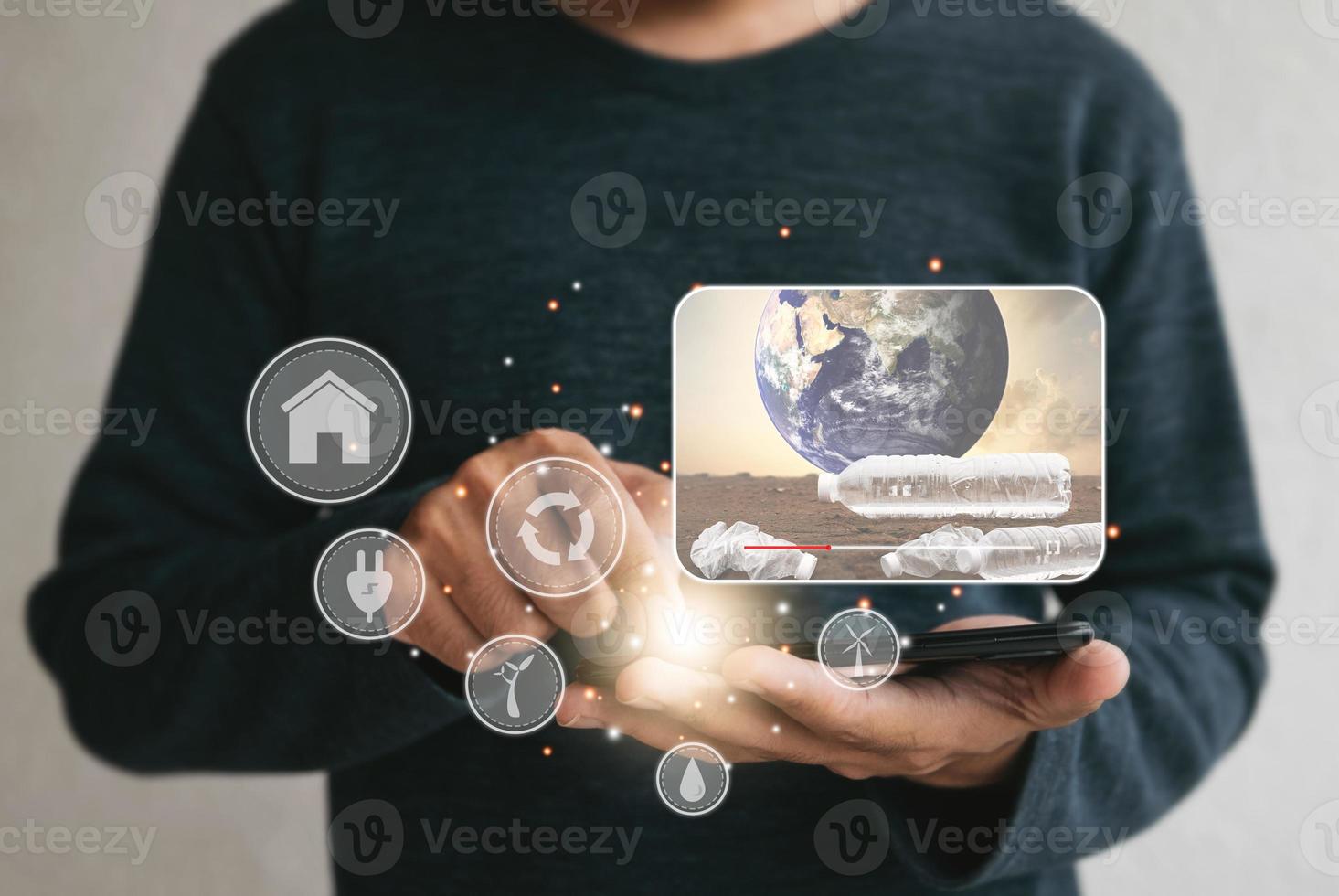 Man using cellphone for searching data and social media on internet. photo