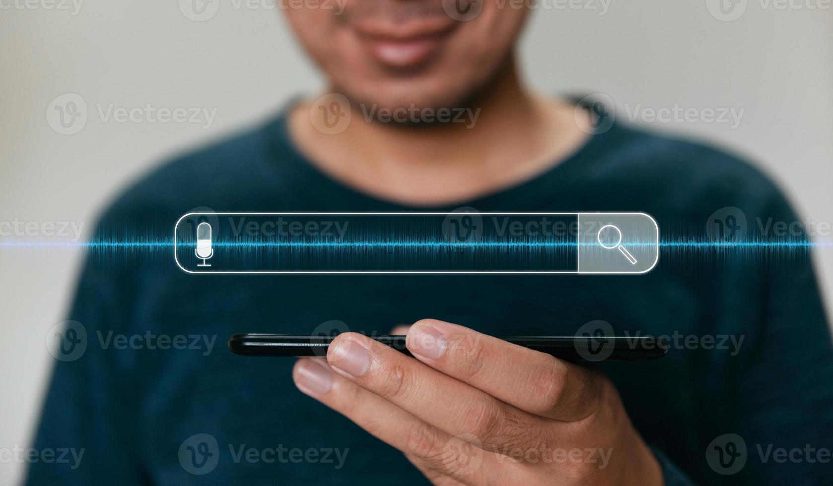 Close up hands holding smartphone. man working with smart phone and with blank search bar. Searching Browsing Internet Data Information Networking Concept photo