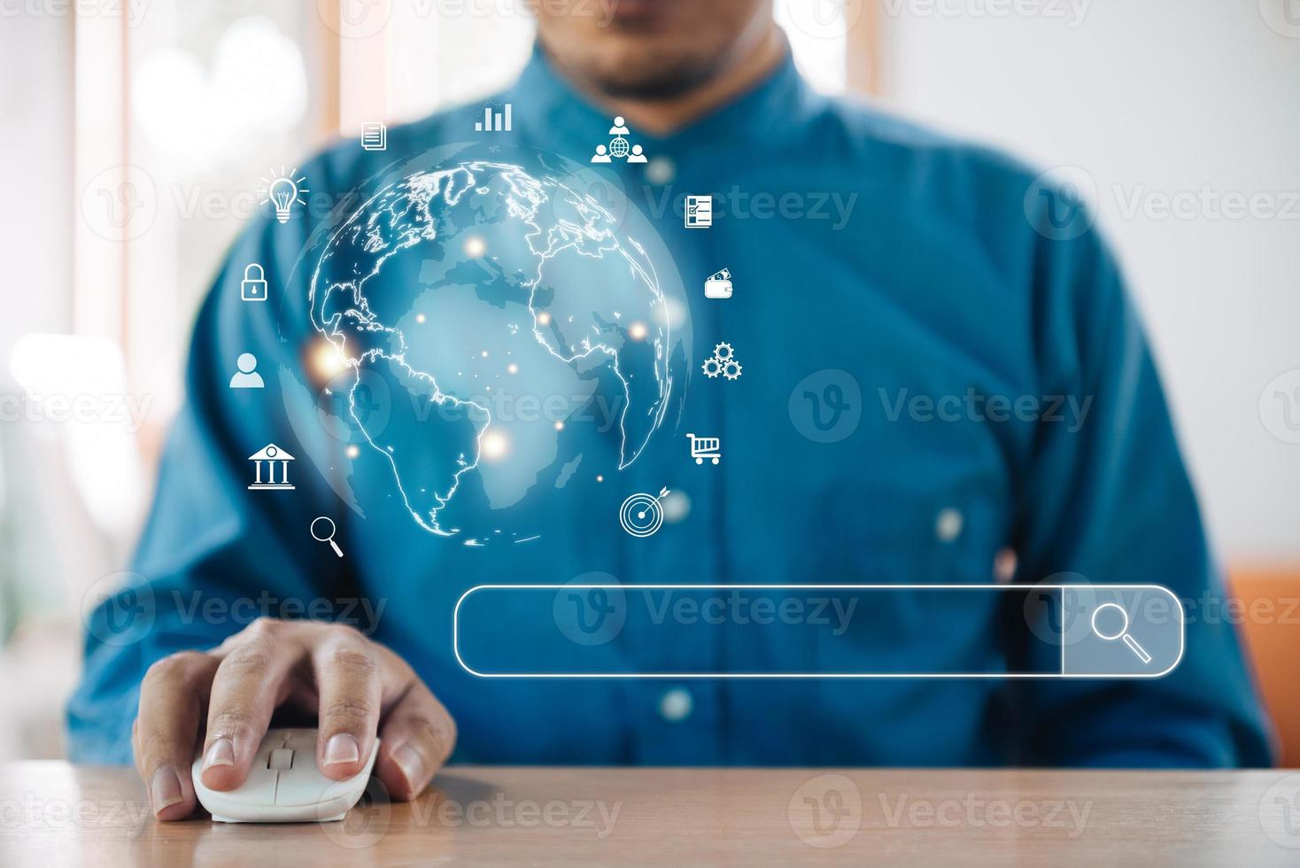 Data Search Technology Search Engine Optimization. man's hands are using a computer to Searching for information. Using Search Console with your website. photo