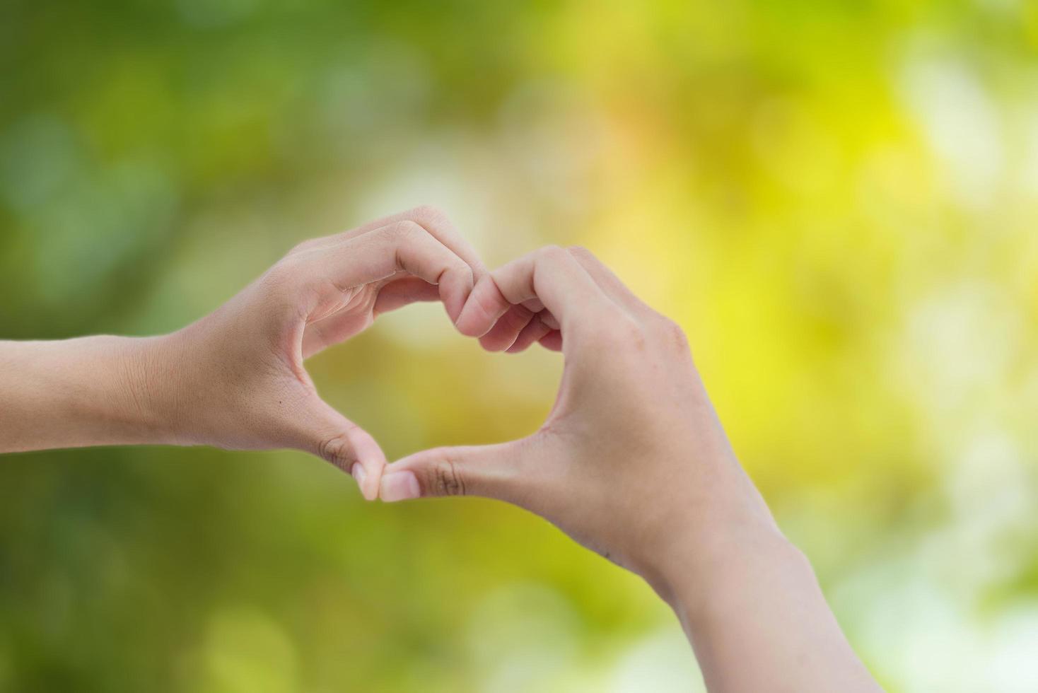 hand of love on green bokeh background photo