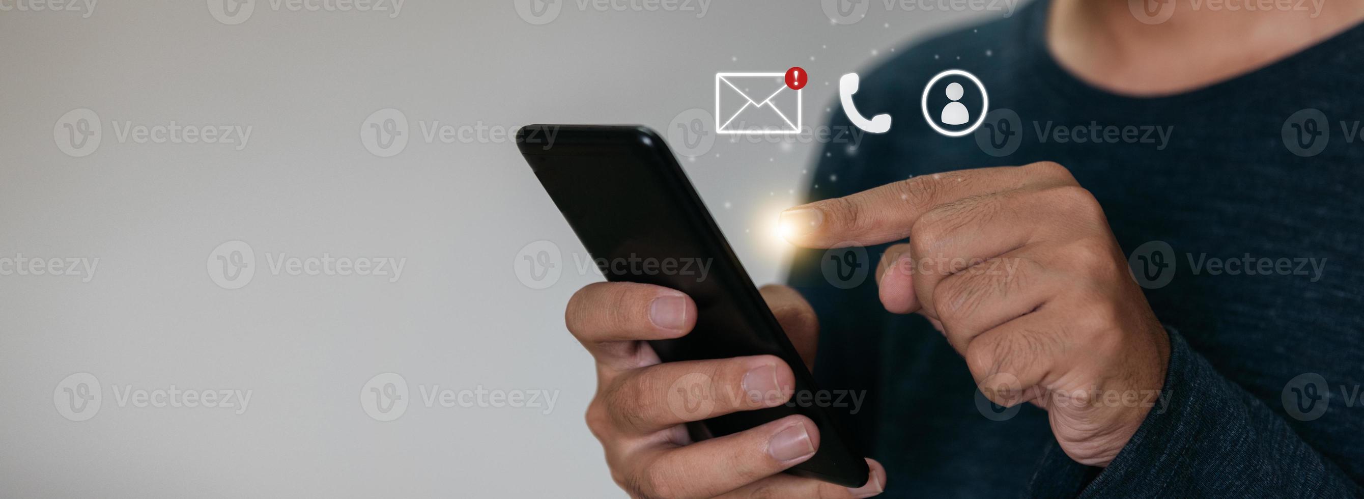 Close up hands holding smartphone. man using cellphone for marketing  and searching data and social media on internet.technology business investment concept photo