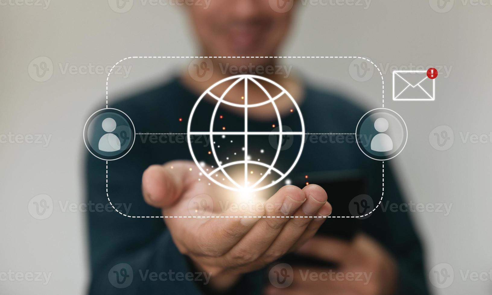 Close up hands holding smartphone. man using cellphone for marketing  and searching data and social media on internet.technology business investment concept photo