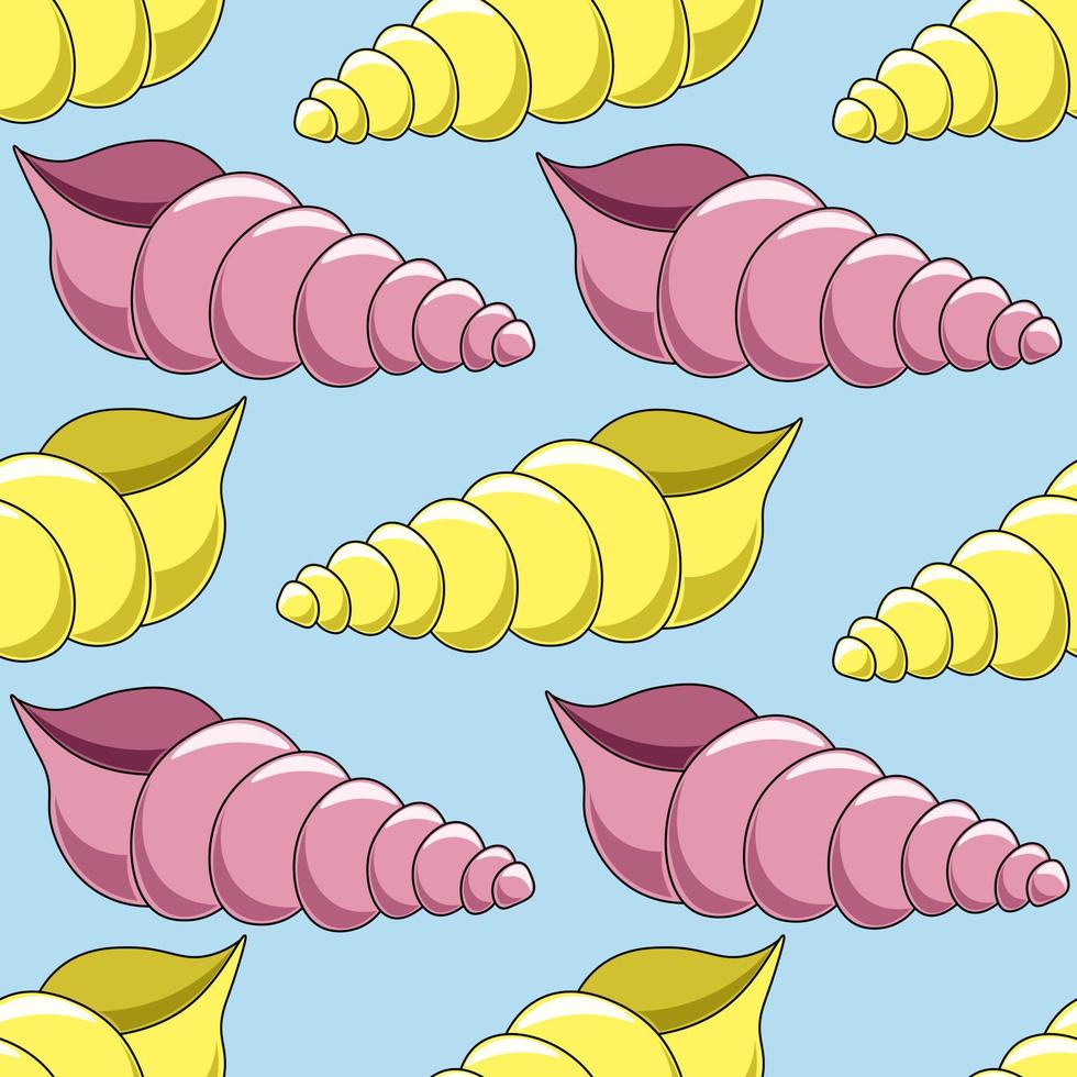 Seamless vector pattern with pink and yellow seashells