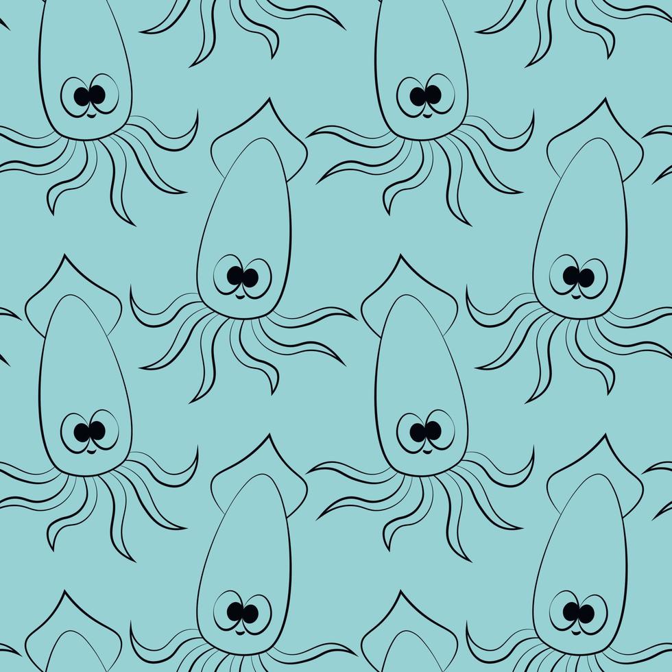 Seamless vector pattern with cartoon cute squid