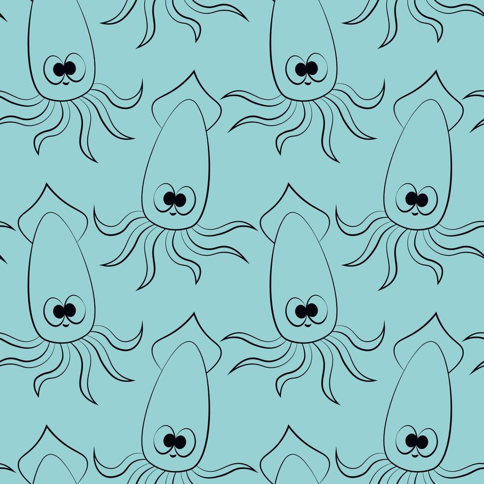 Seamless vector pattern with cartoon cute squid