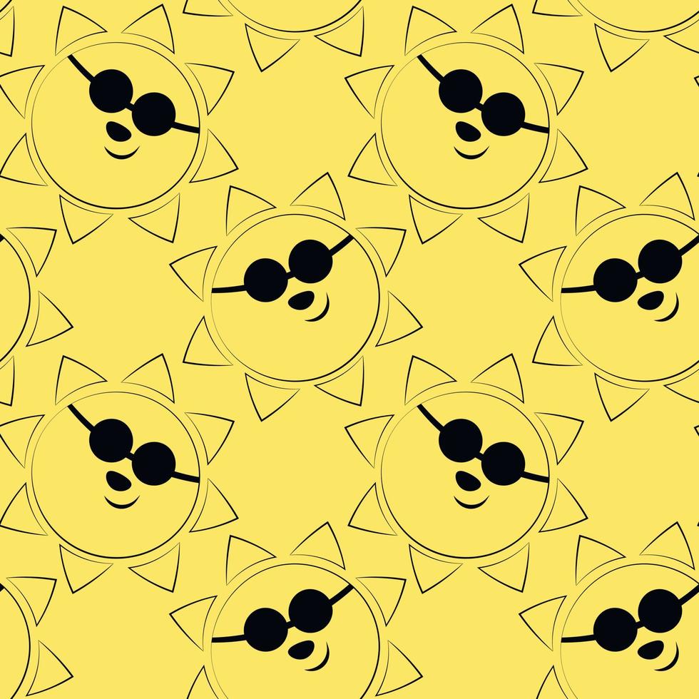Seamless vector pattern with outline Sun in sunglasses