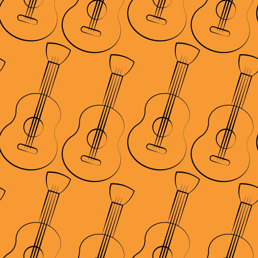 Seamless vector pattern with outline orange guitar