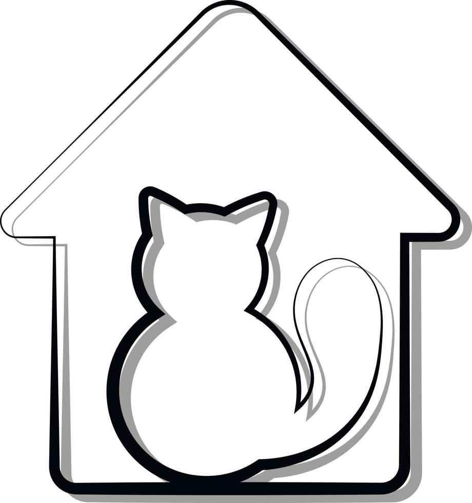 Silhouette cat in house in black and white vector