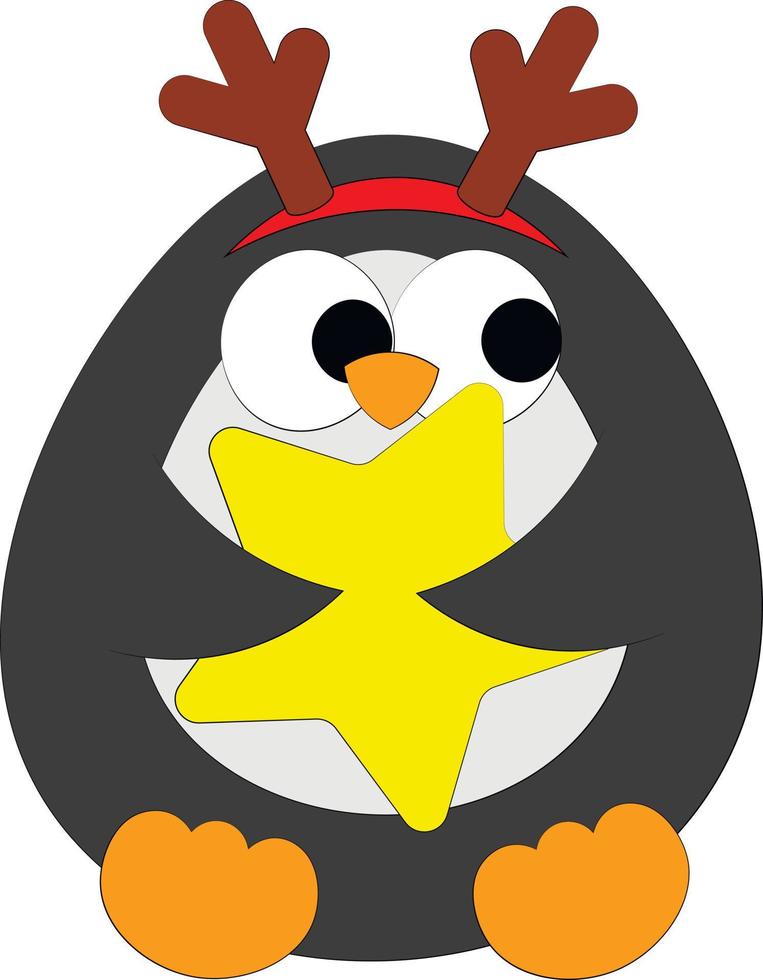lindo pingüino de dibujos animados con cuernos de reno y estrella. dibujar  una ilustración en color 8094137 Vector en Vecteezy