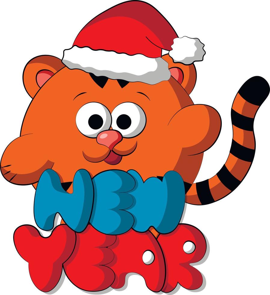 Cute cartoon new years Tiger. Draw illustration in color vector