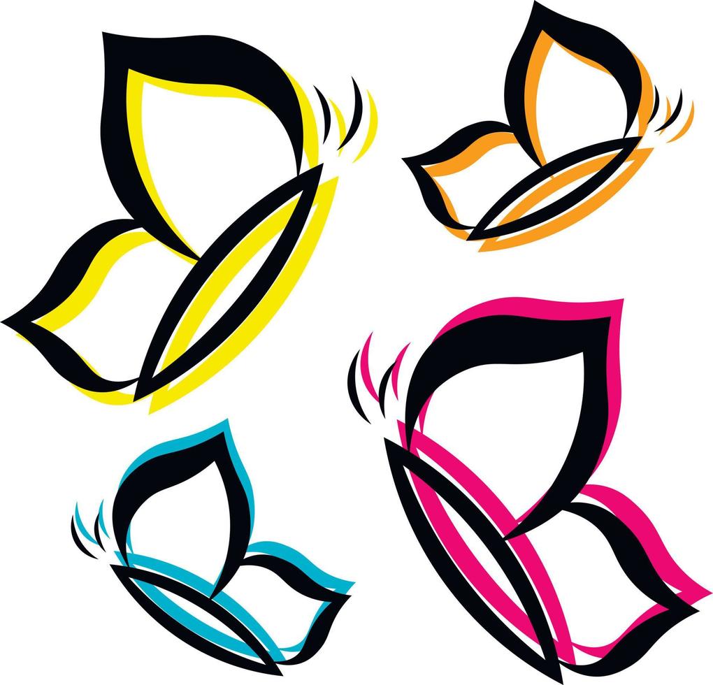 Mini set silhouette butterfly in bright color vector