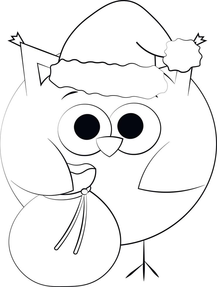 Cute cartoon christmas Owl. Draw illustration in black and white ...