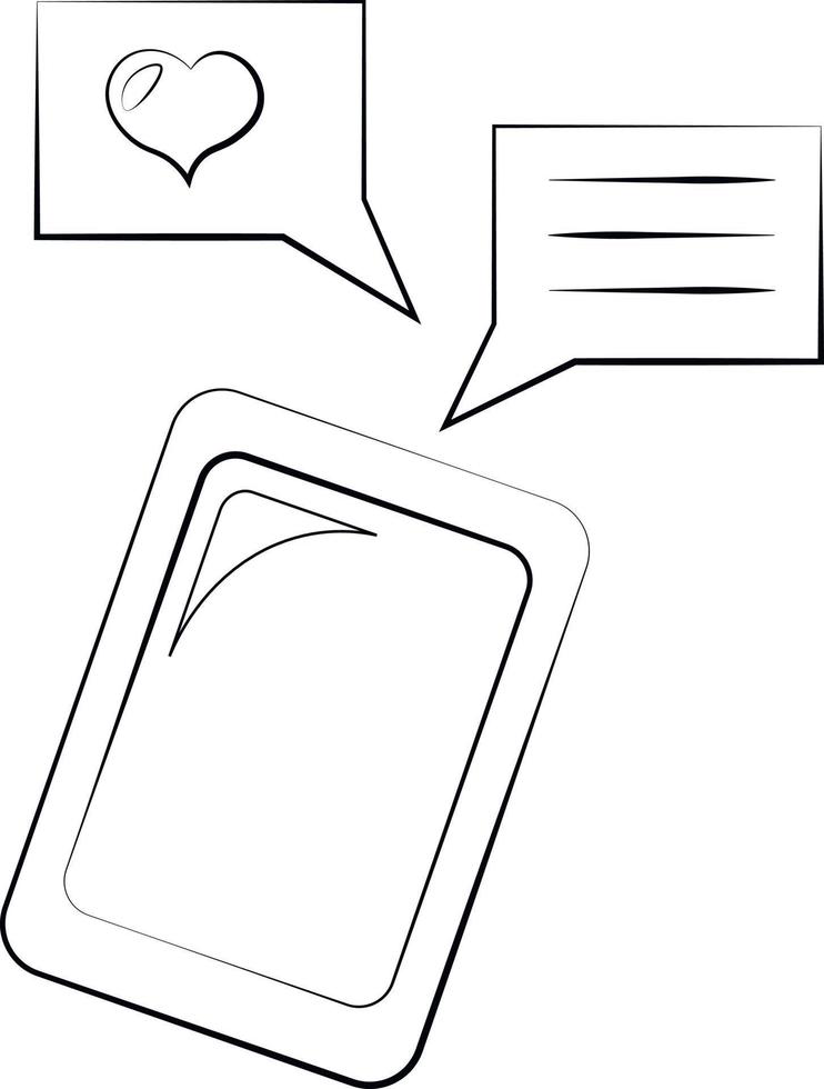 Single element mobile phone and message. Draw illustration in black and white vector