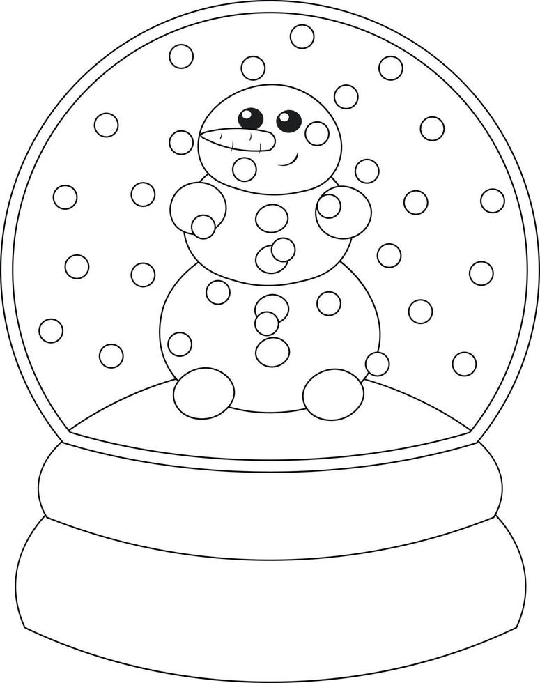 bola de nieve de navidad con muñeco de nieve. dibujar ilustraciones en blanco y negro vector