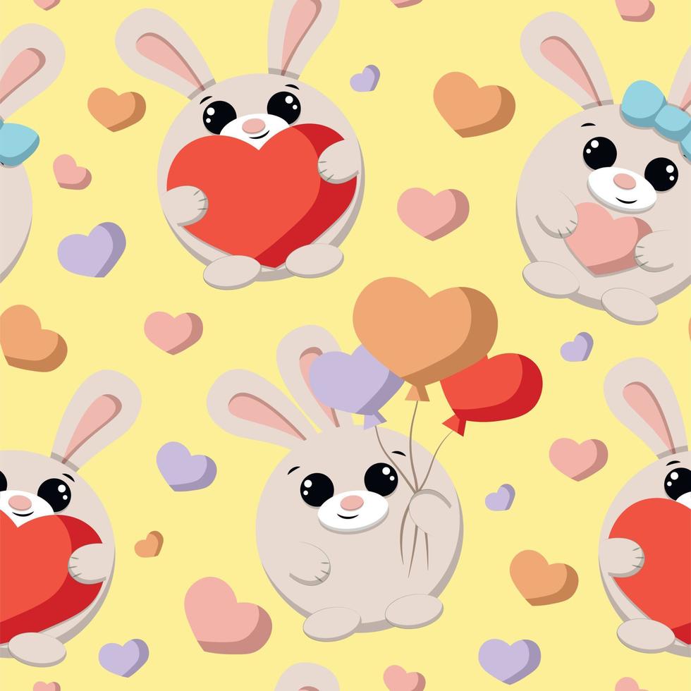 Seamless pattern with cute cartoon rabbit and heart vector