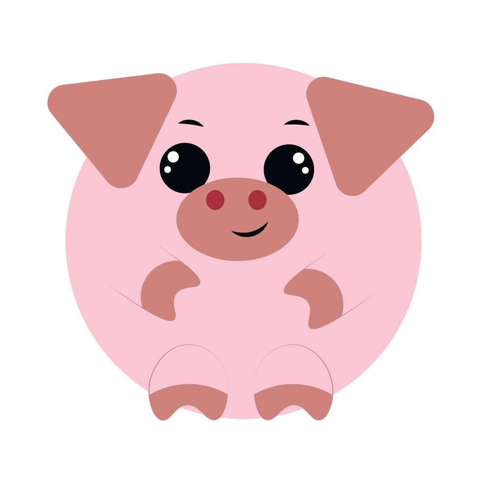 Cute cartoon round Pig. Draw illustration in color vector