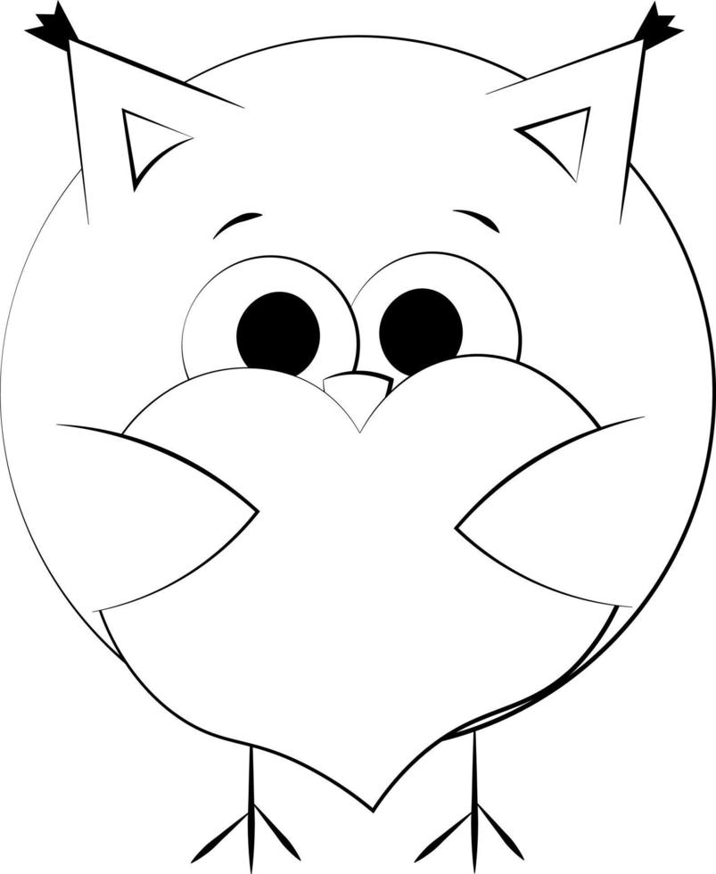 Cute cartoon Owl with Heart. Draw illustration in black and white vector