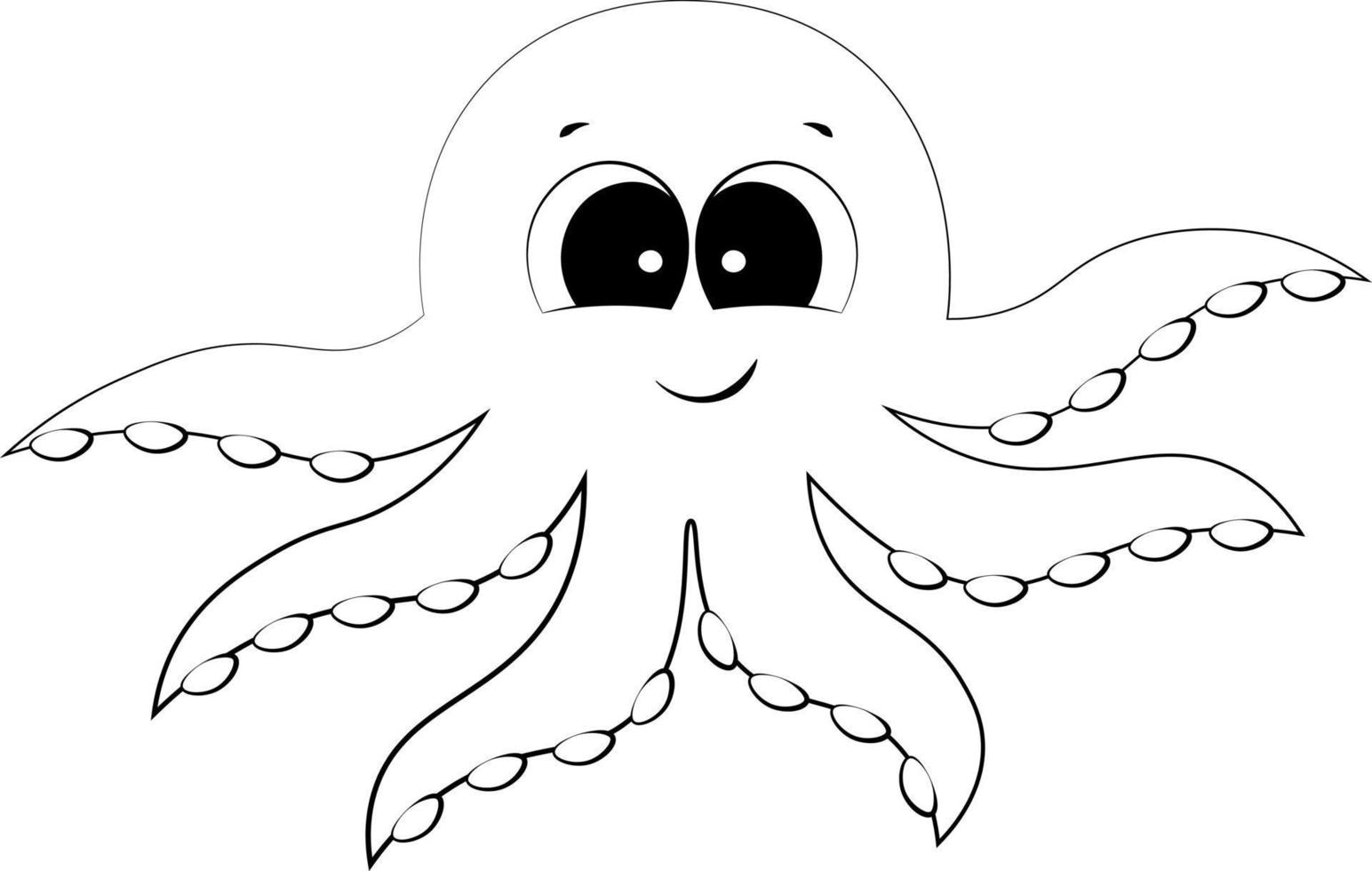 lindo pulpo de dibujos animados. dibujar ilustraciones en blanco y negro vector