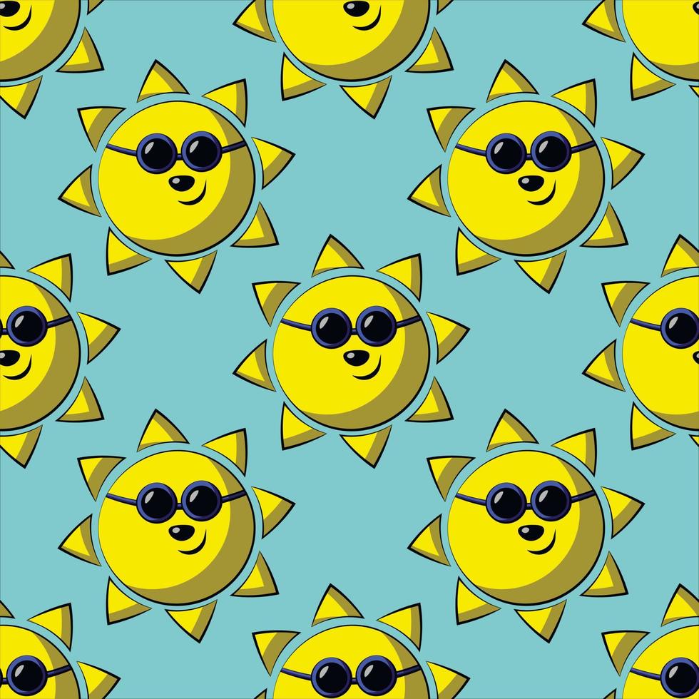 Seamless vector pattern with cute cartoon Sun in sunglasses
