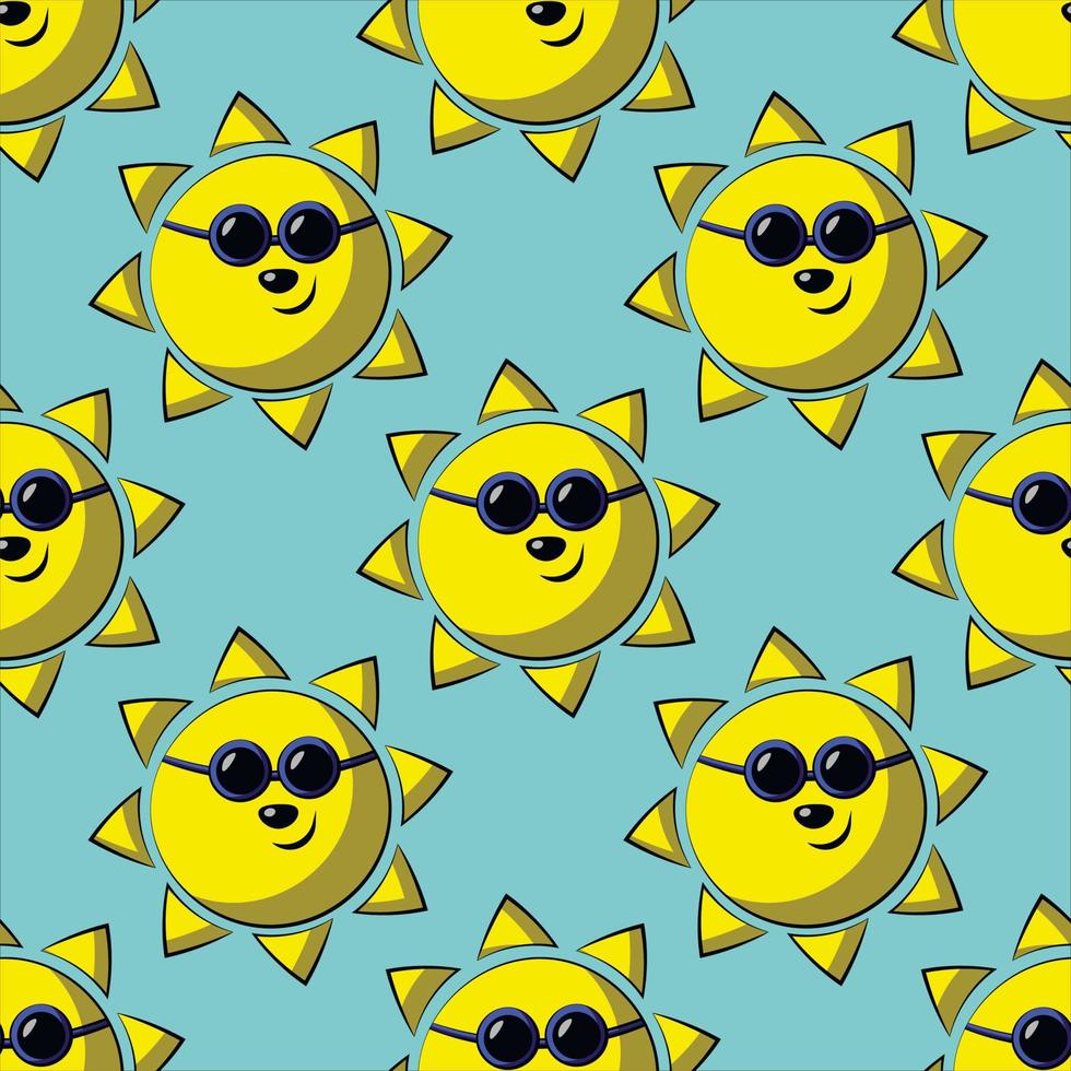 Seamless vector pattern with cute cartoon Sun in sunglasses