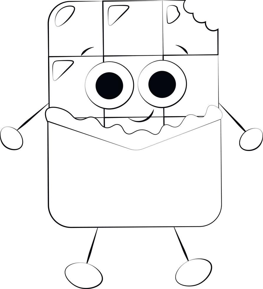 Cute cartoon Chocolate Character in Wrapper. Draw illustration in black and white vector