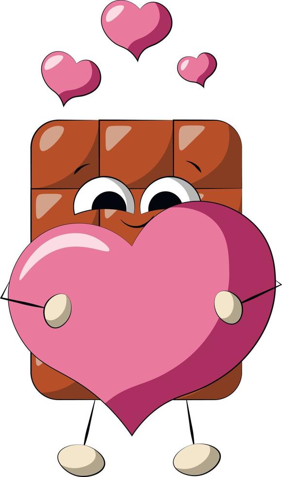 lindo chocolate de dibujos animados con corazón. dibujar una ilustración en color vector