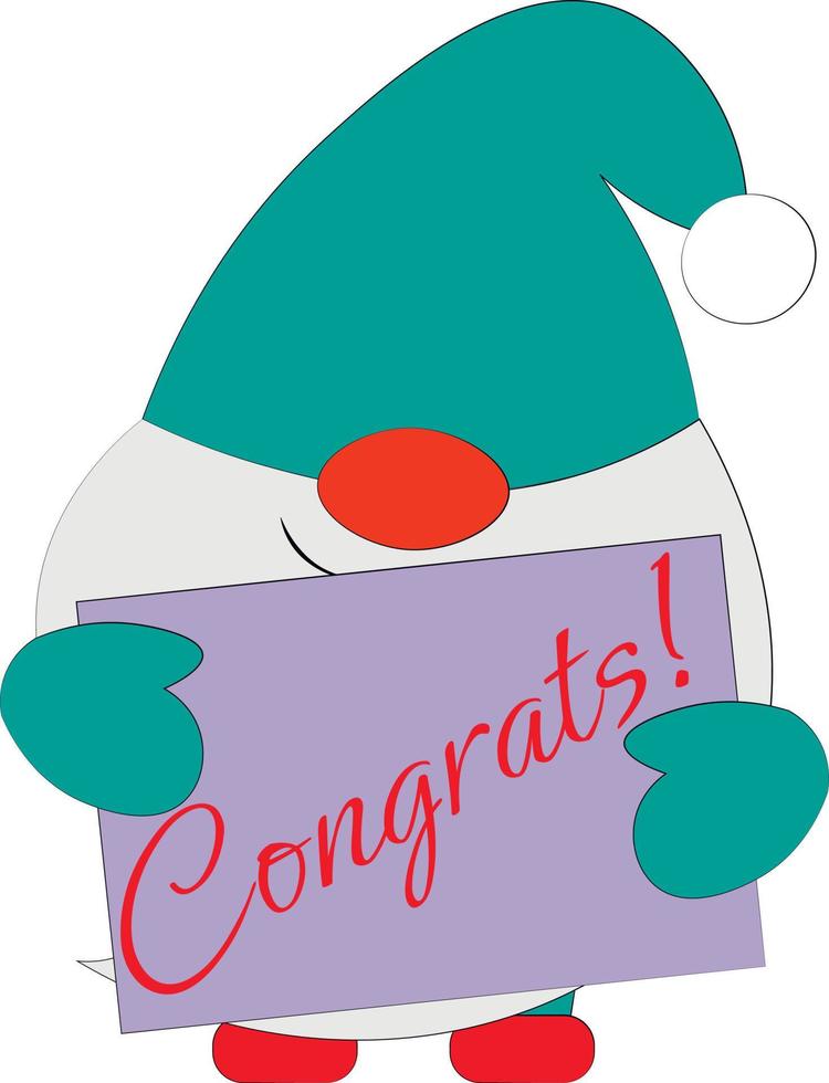 Little greeting Gnome with congration. Draw illustration in color vector