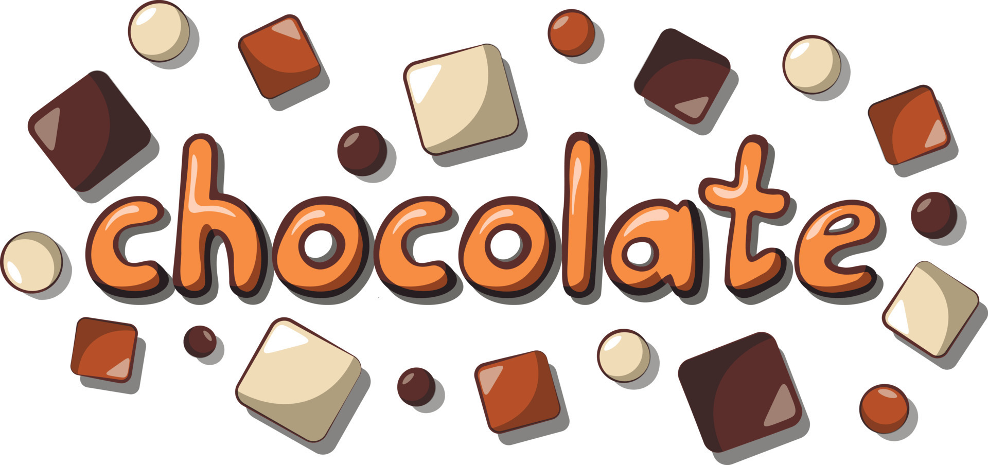 Lettering of the word chocolate with pieces of painted chocolate