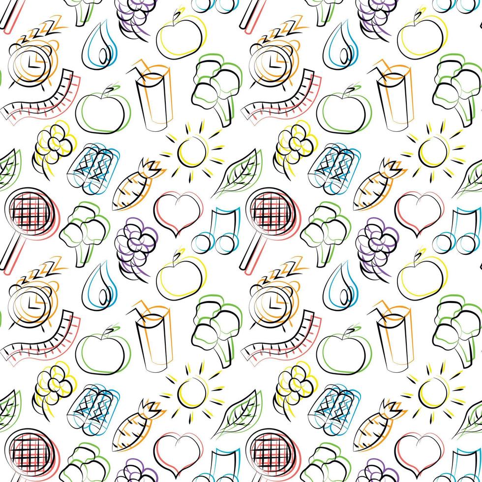 Seamless vector pattern with outline healthy lifestyle