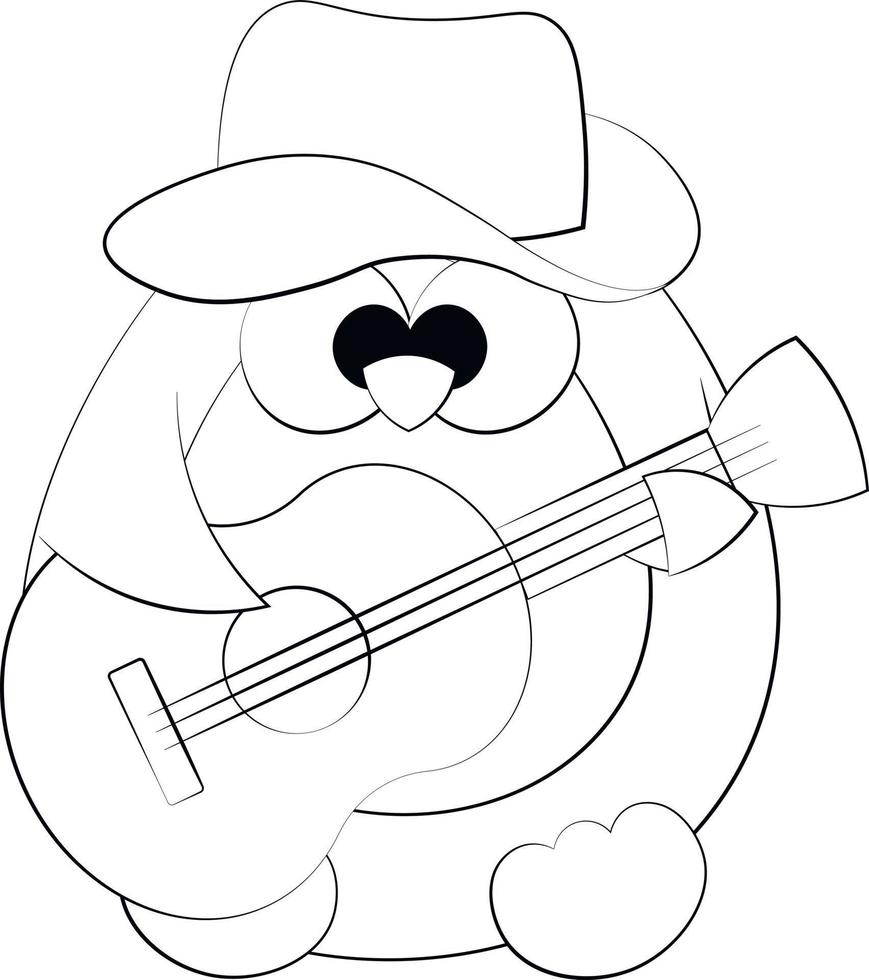 lindo vaquero de pingüino de dibujos animados. dibujar ilustraciones en blanco y negro vector