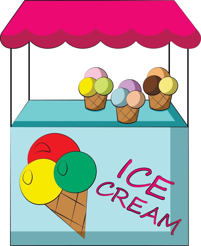 mostrador de puesto con helado. dibujar una ilustración en color vector