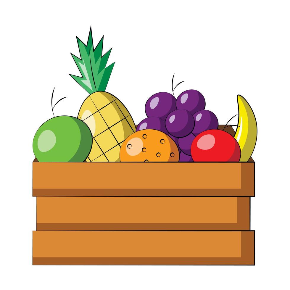 caja de cartón con fruta. dibujar una ilustración en color vector