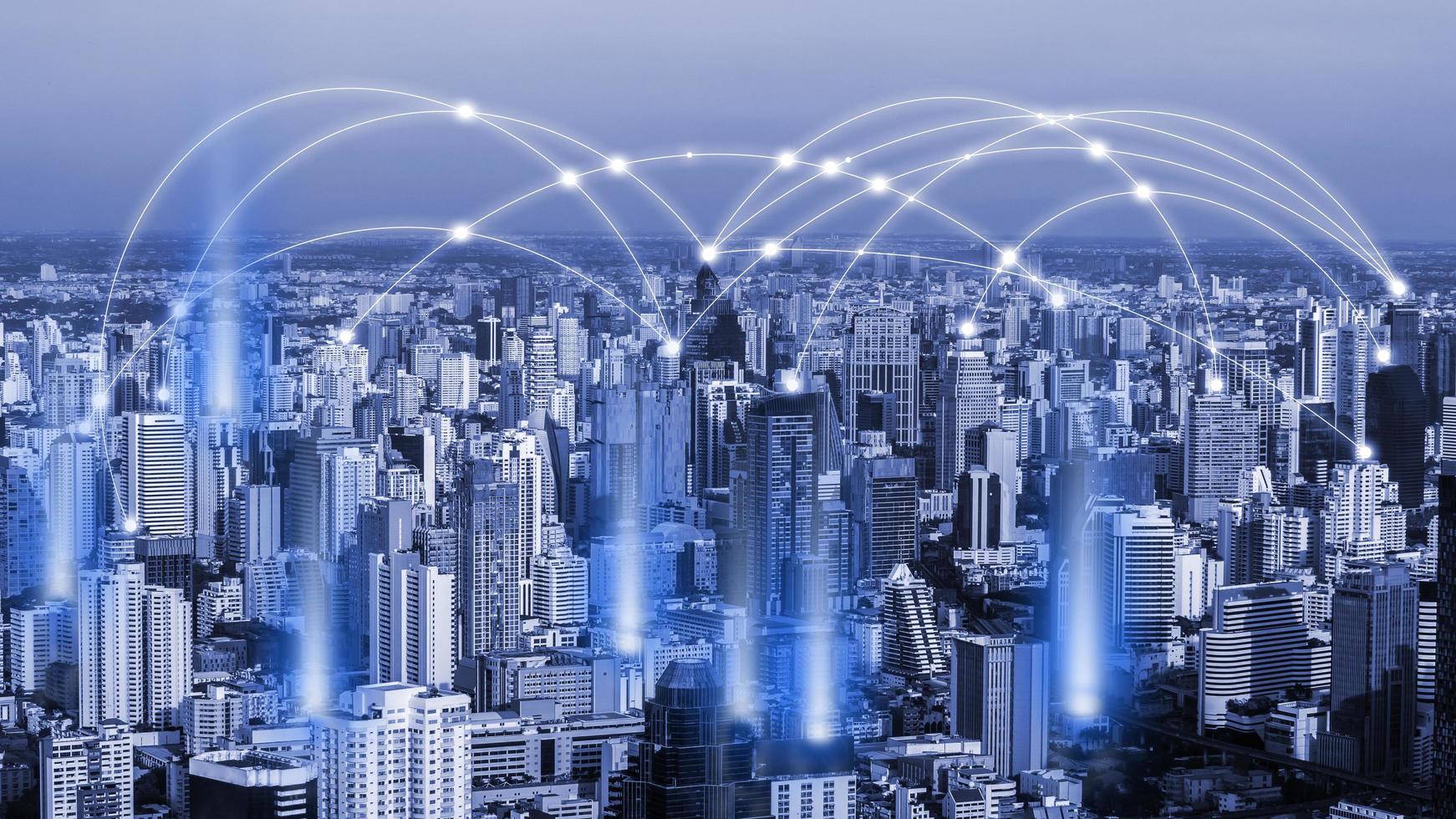 Smart city and network communication. And data transformation on public. photo