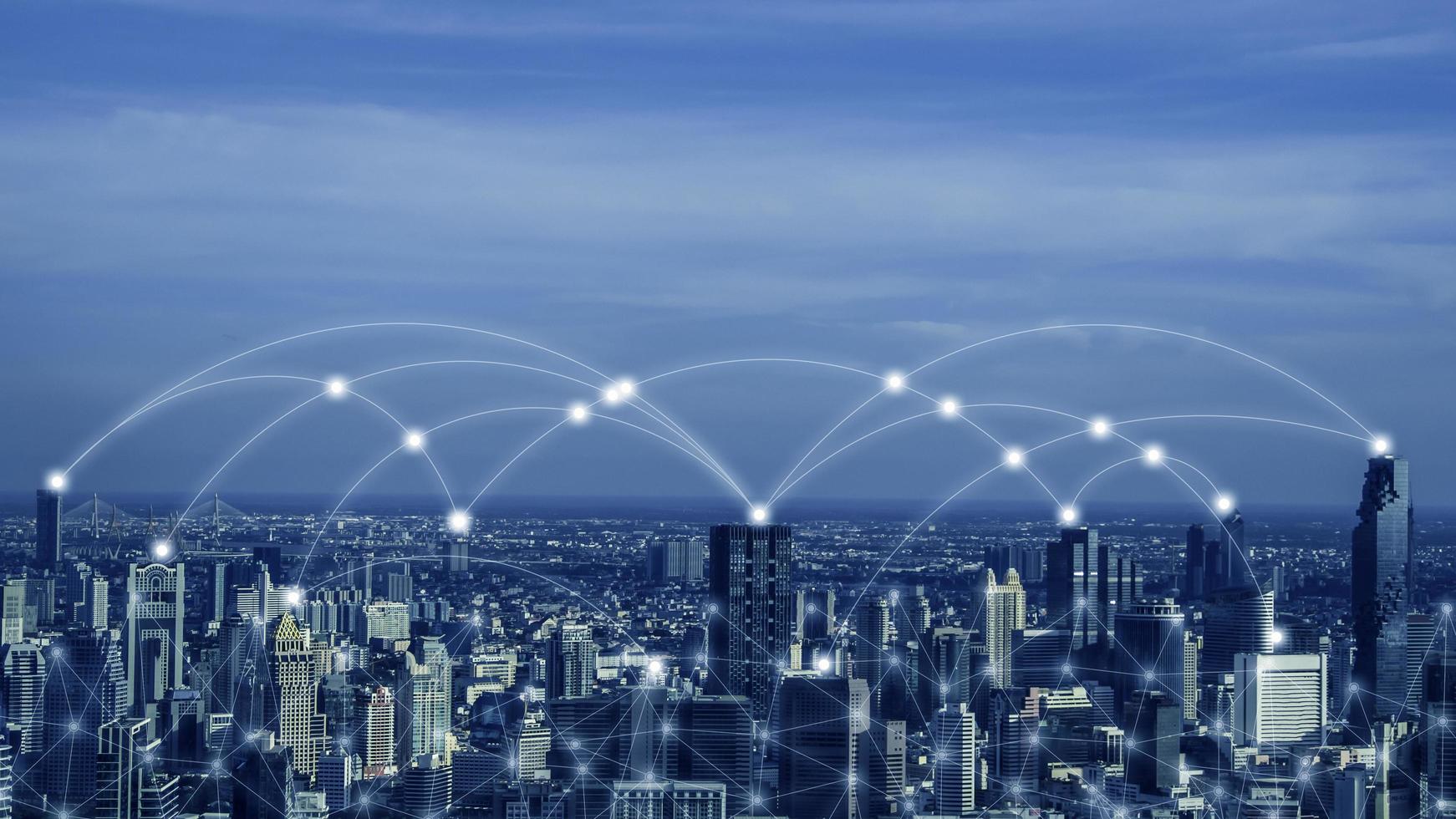 Smart city and network communication. And data transformation on public. photo