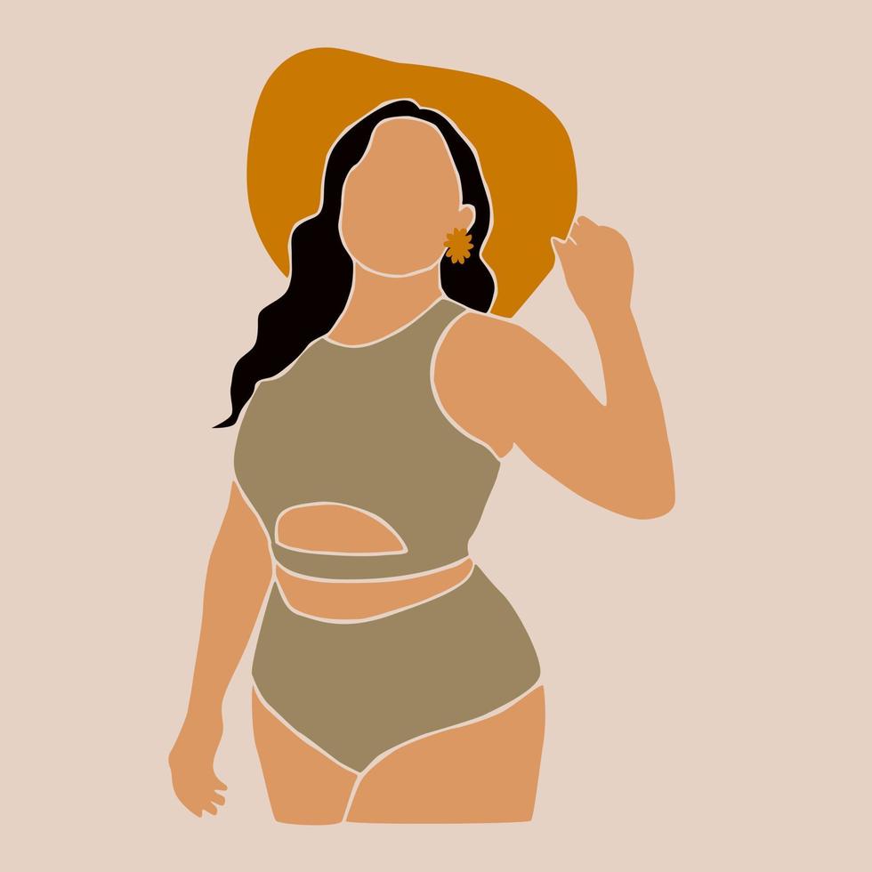 figura de cuerpo de mujer abstracta moderna en traje de baño. forma femenina Mujeres internacionales de talla grande en ropa interior. arte contemporáneo. silueta de mujer sin rostro de verano. ilustración estética minimalista vector