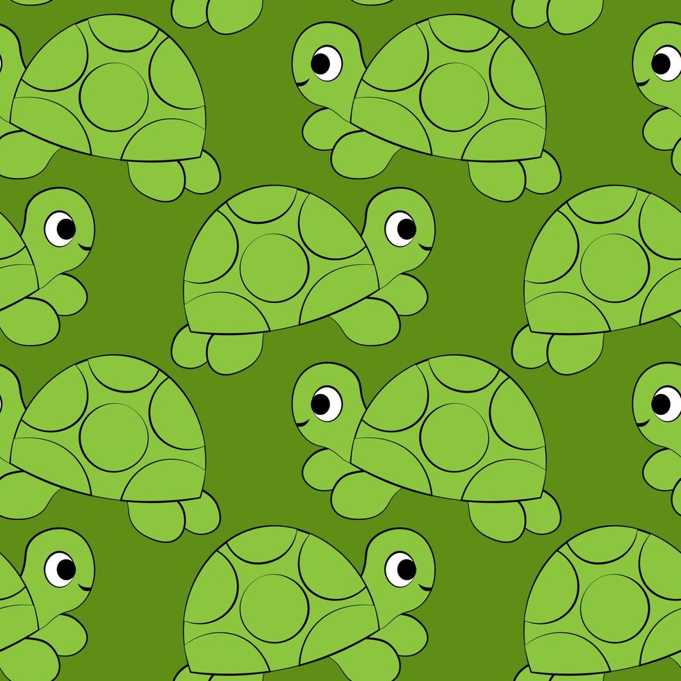 seamless, vector, patrón, con, contorno, verde, lindo, tortuga vector