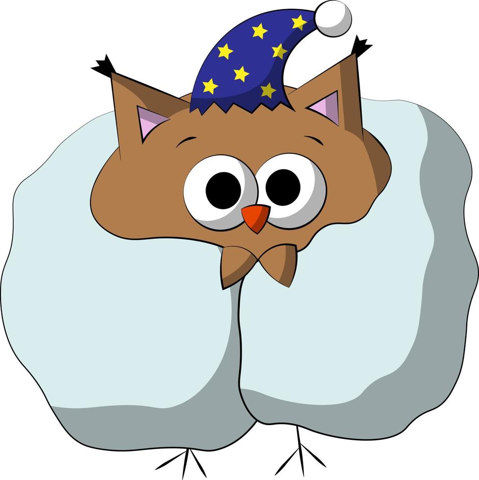 Cute cartoon Owl with blanket. Draw illustration in color vector