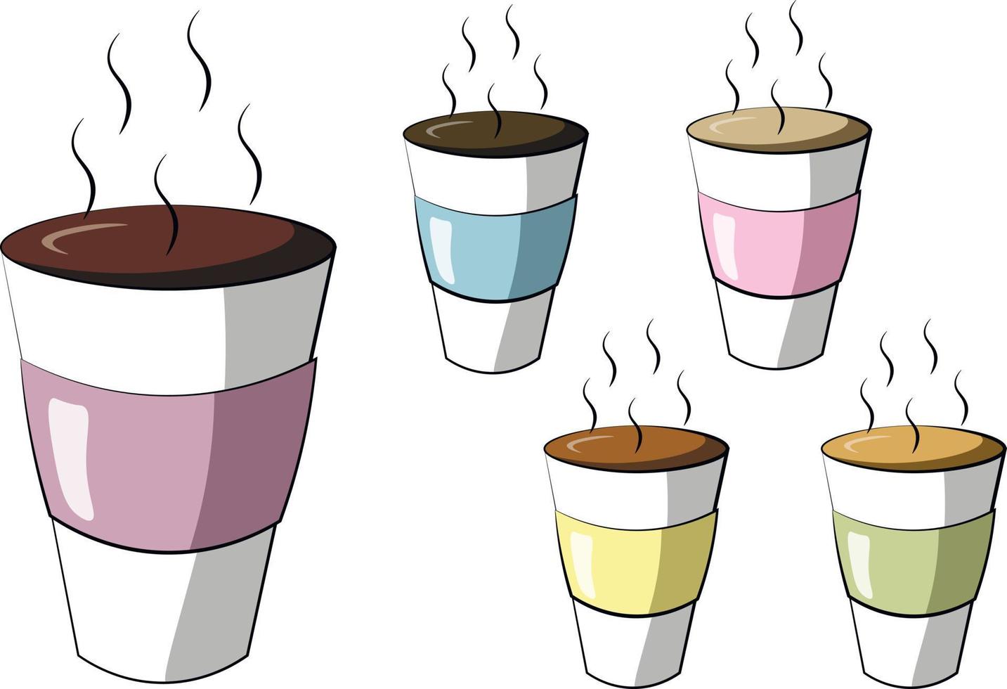 mini juego de objetos taza de café de papel. dibujar una ilustración en color vector