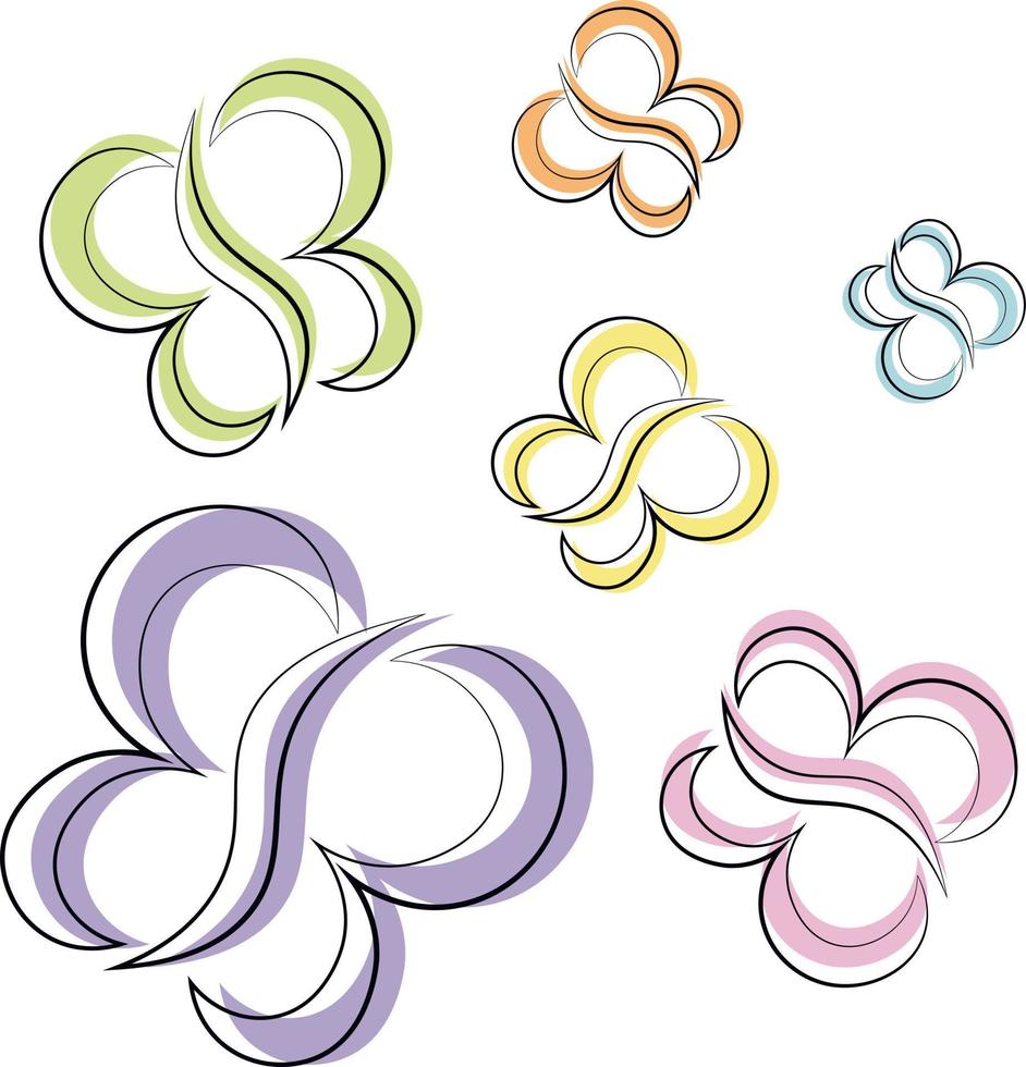 mini conjunto de contorno mariposa en color pastel vector