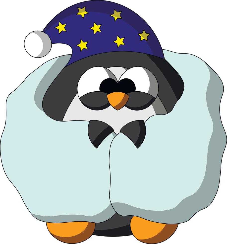 lindo pingüino dormido de dibujos animados. dibujar una ilustración en color vector