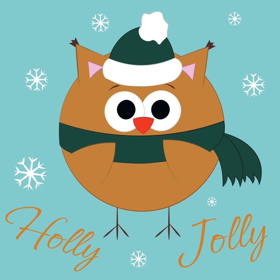 Christmas greeting postcard with character Owl in hat and scarf vector