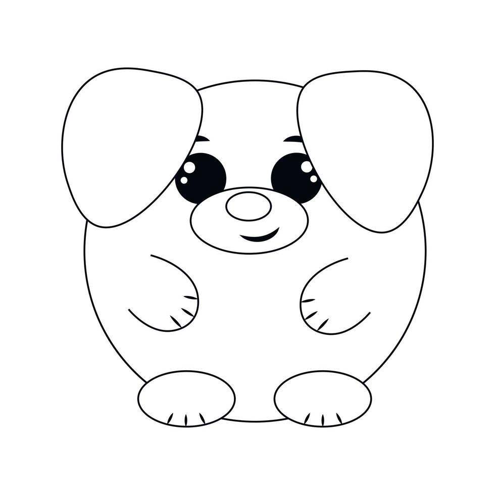 Cute cartoon round Dog. Draw illustration in black and white vector