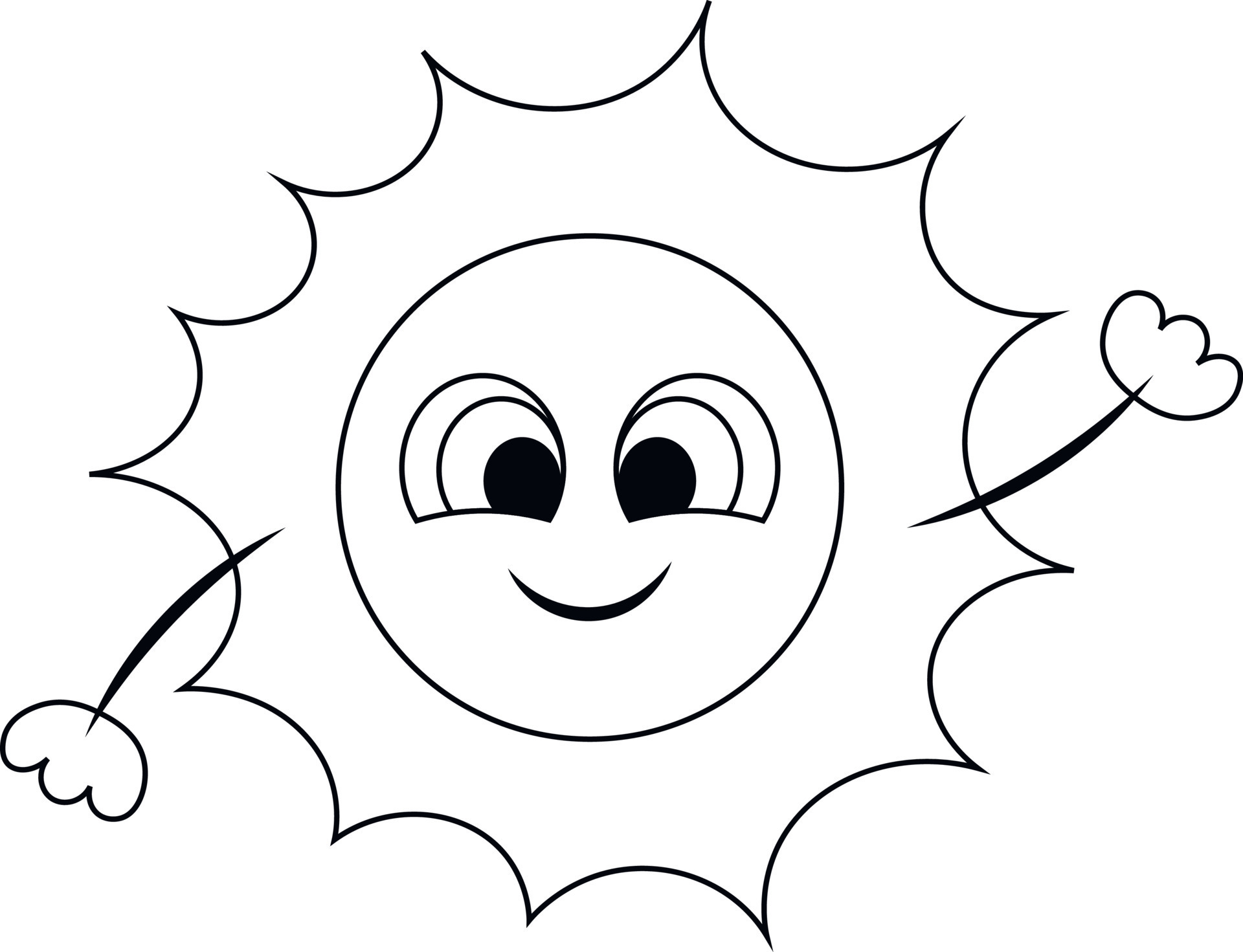 Cute cartoon smile Sun. Draw illustration in black and white 8094805 Vector  Art at Vecteezy