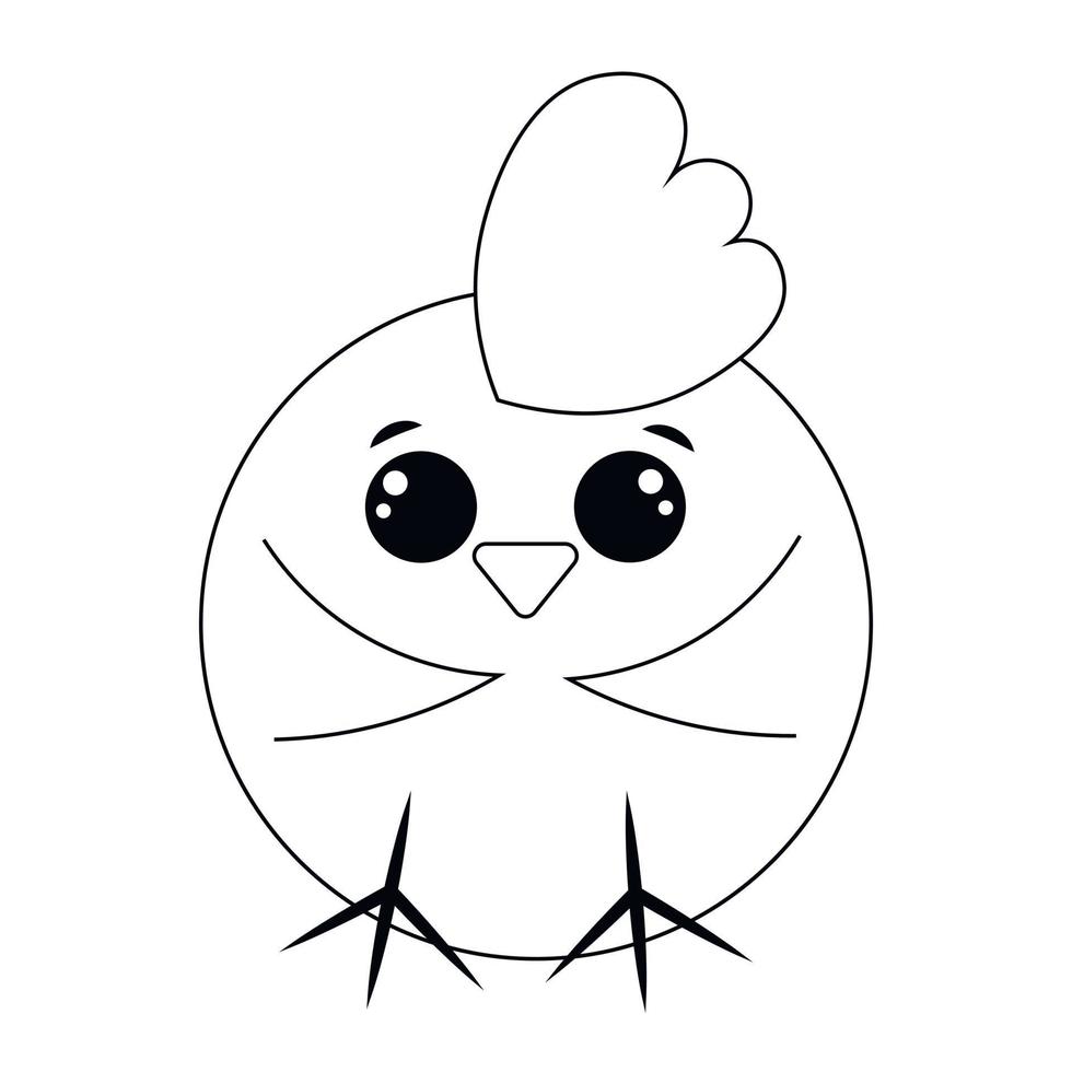 Cute cartoon round Chick. Draw illustration in black and white vector