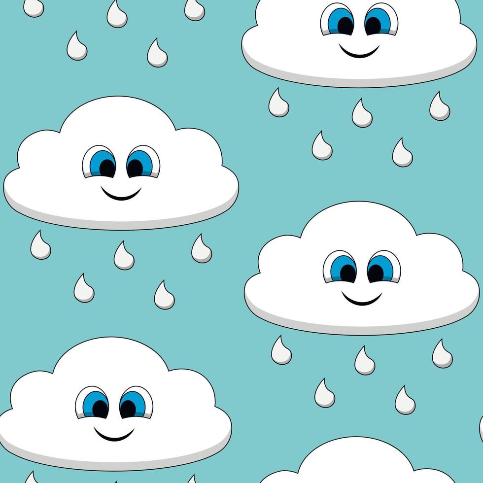 patrón sin costuras con linda nube de dibujos animados con lluvia vector