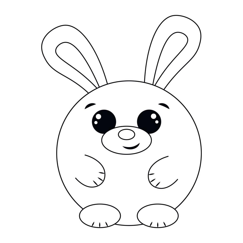 Cute cartoon round Rabbit. Draw illustration in black and white vector
